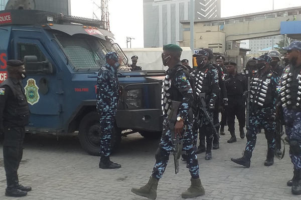 Heavily armed Police mounting guard at Lekki Toll Gate on Saturday morning