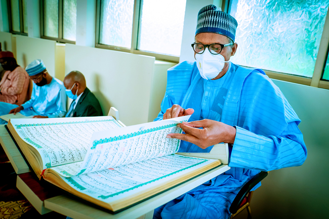 President Buhari participates at the 2021 Ramadan Tafsir in State House Mosque on April 20, 2021. Credit: Bayo Omoboriowo/State House